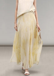 Elegant Yellow Print High Waist Chiffon Maxi Skirts Summer