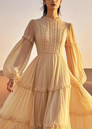 Elegant Yellow Ruffled Exra Large Hem Chiffon Ankle Dress Spring