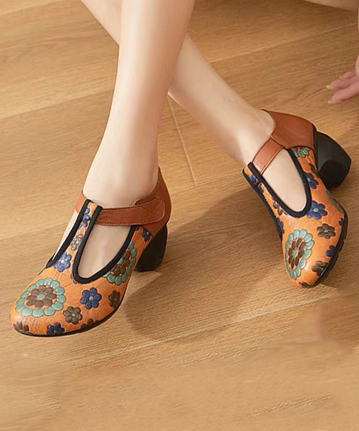 Ethnic Style 2025 New Chunky Heel Soft Sole Handmade Flowers