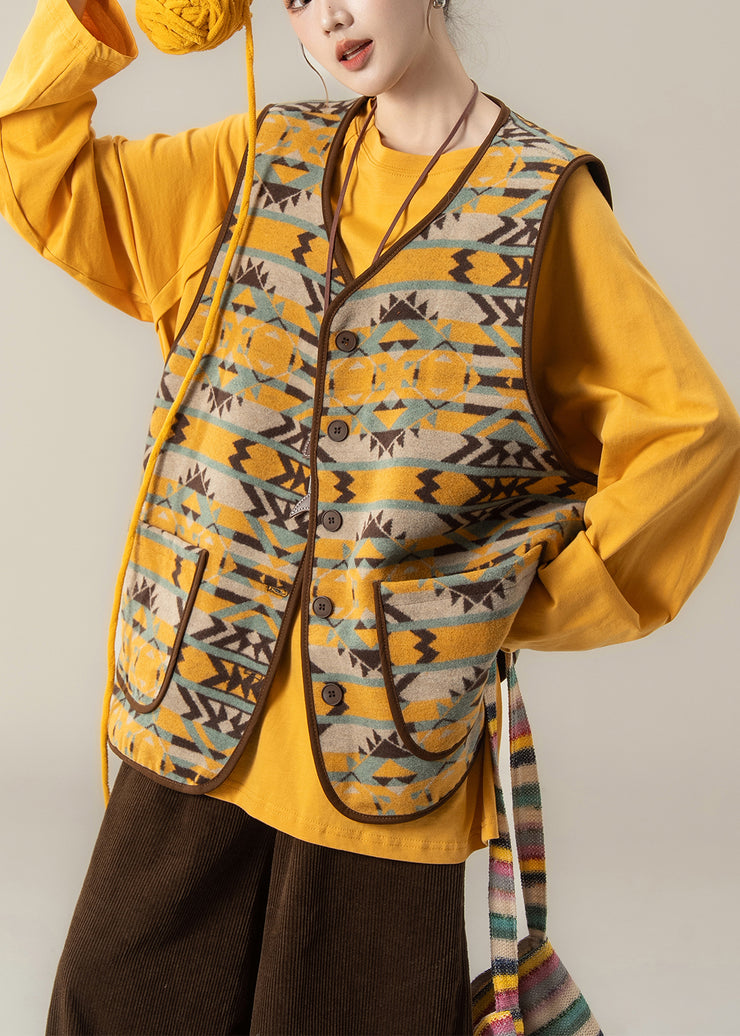 Ethnic Style Jacquard Vest And T Shirt Wide Leg Pants 3 Piece Outfit Winter