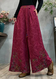 Ethnic Style Mulberry Embroidered Jacquard Warm Fleece Pants Winter