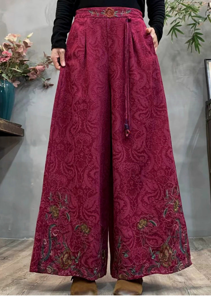 Ethnic Style Mulberry Embroidered Jacquard Warm Fleece Pants Winter