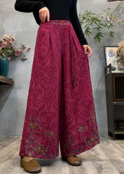 Ethnic Style Mulberry Embroidered Jacquard Warm Fleece Pants Winter