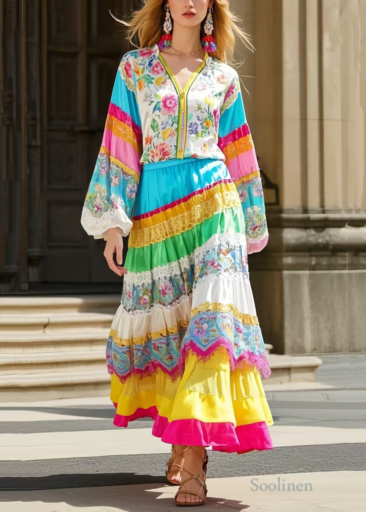 Ethnic Style Polychrome Patchwork Skirts Spring