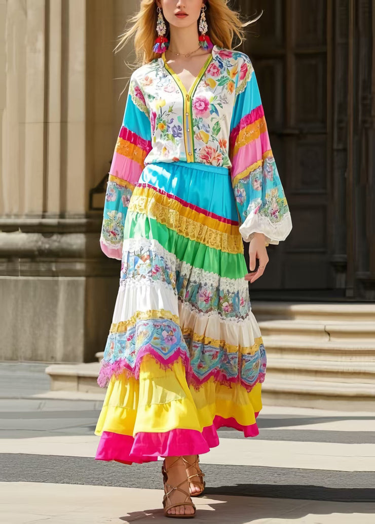 Ethnic Style Polychrome Patchwork Skirts Spring