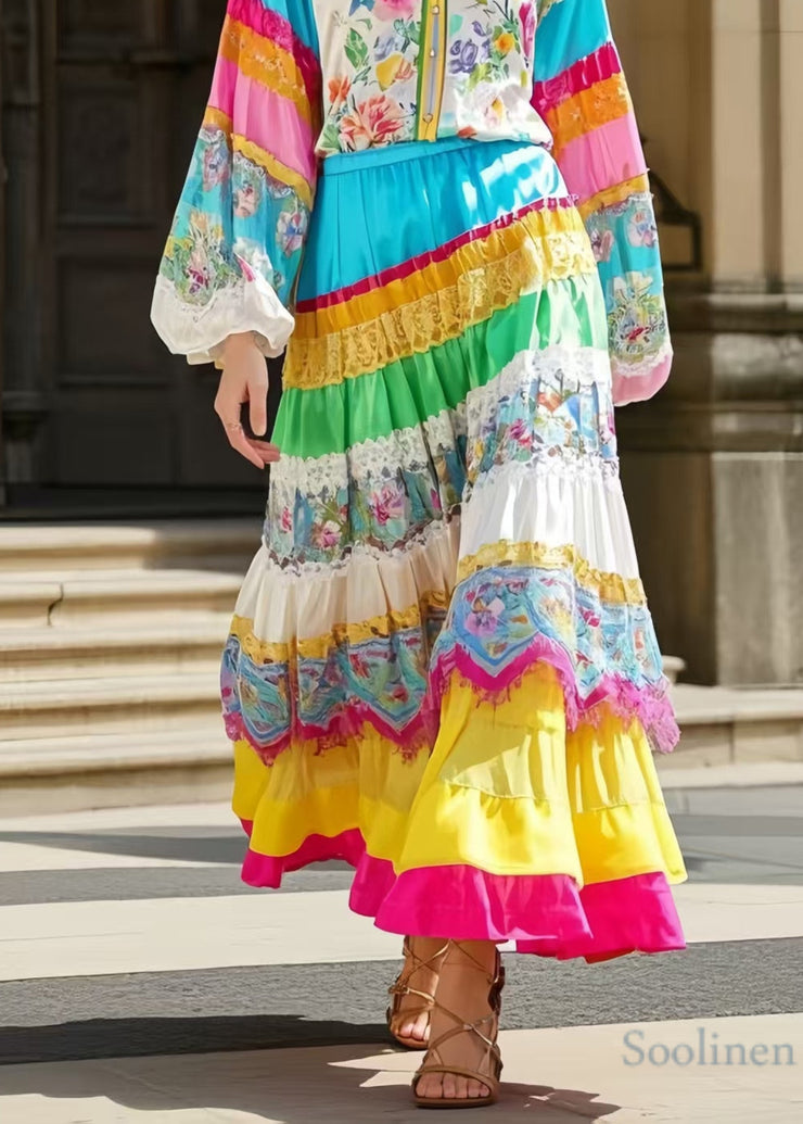 Ethnic Style Polychrome Patchwork Skirts Spring