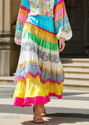 Ethnic Style Polychrome Patchwork Skirts Spring