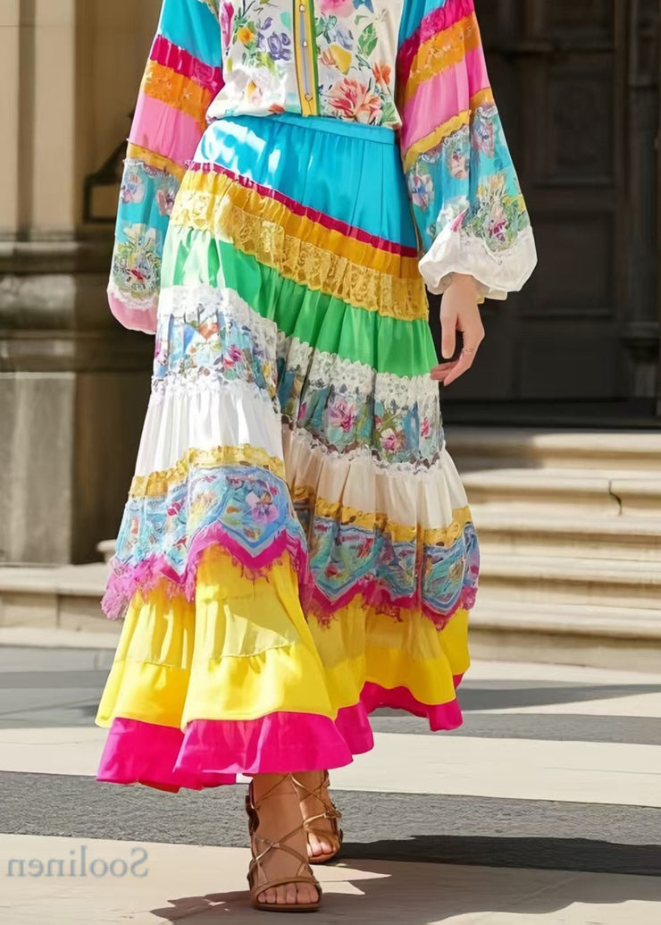 Ethnic Style Polychrome Patchwork Skirts Spring