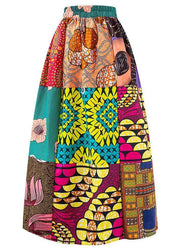 Ethnic Style Print Cotton Straight Skirt Fall