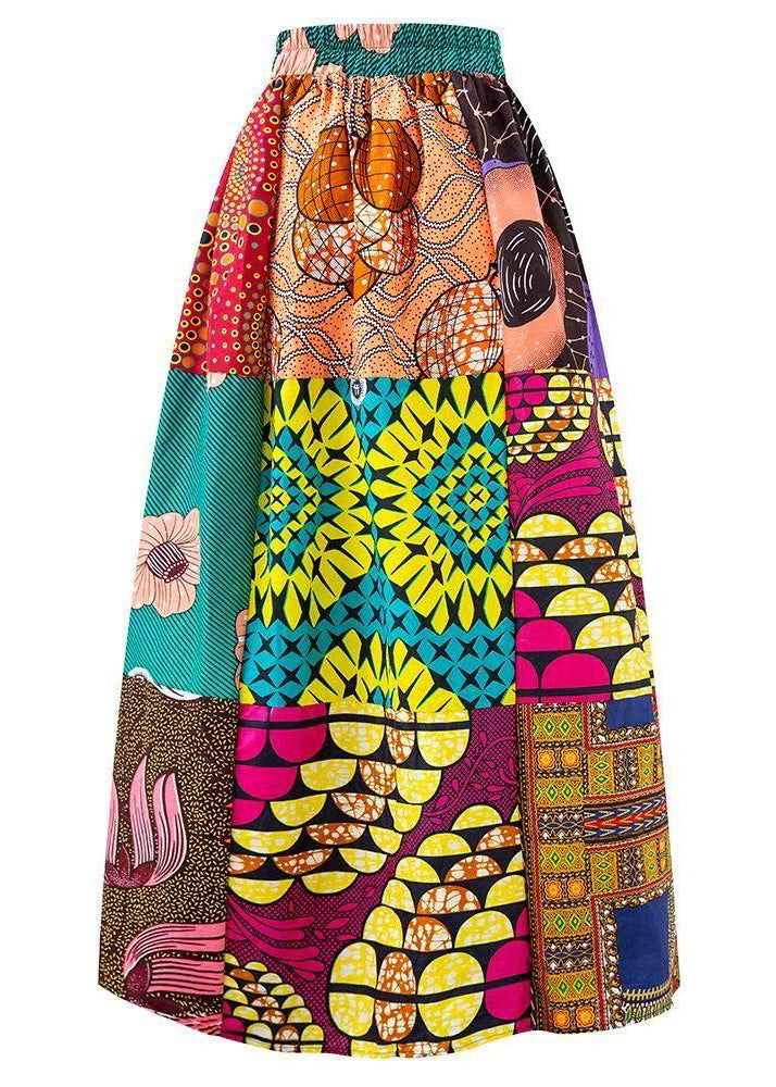 Ethnic Style Print Cotton Straight Skirt Fall