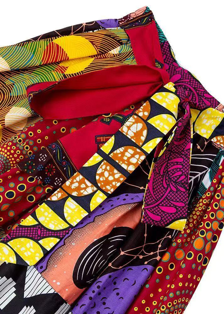 Ethnic Style Print Cotton Straight Skirt Fall