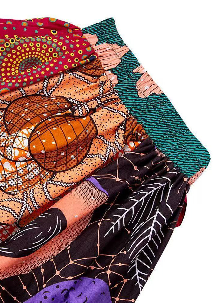 Ethnic Style Print Cotton Straight Skirt Fall