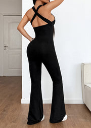 European And American Black Sexy Backless Jumpsuit Summer