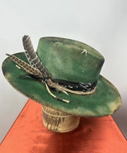 European And American Blue Wool Cloche Hat Feather Decoration
