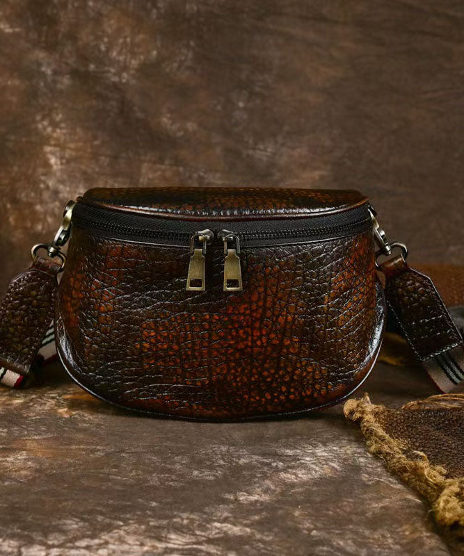 European And American Coffee Calf Leather Saddle Bag