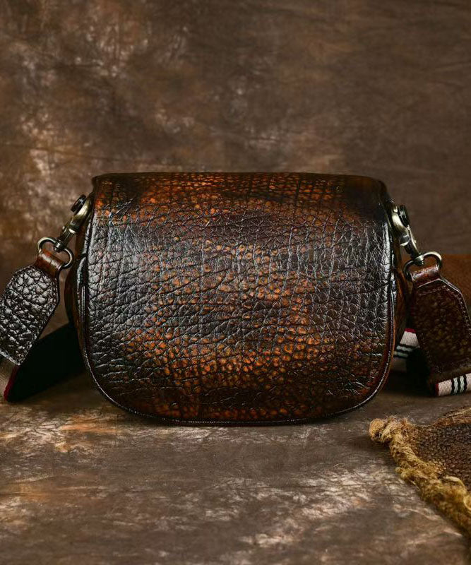 European And American Coffee Calf Leather Saddle Bag