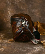European And American Coffee Calf Leather Saddle Bag