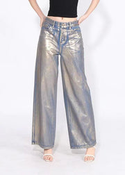 European And American Fashion Hot Stamping High Waisted Wide Leg Jeans Spring