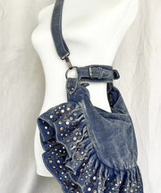 European And American Large Capacity Ruffled Rivet Denim Shoulder Bag