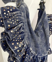 European And American Large Capacity Ruffled Rivet Denim Shoulder Bag