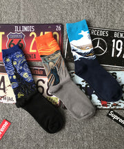 European And American Street Cartoon Jacquard Mid Calf Socks