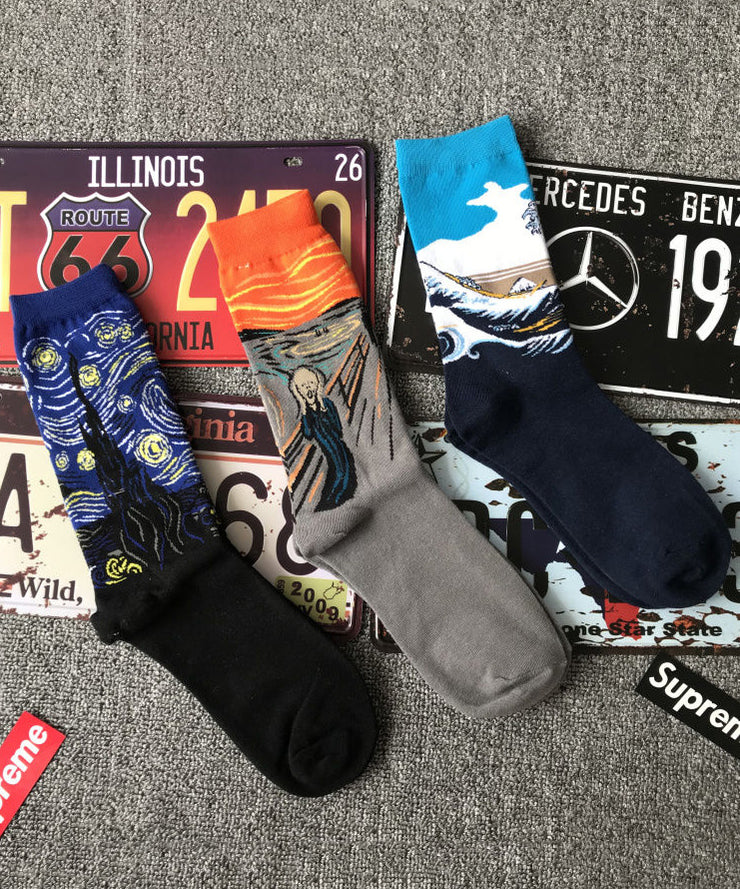 European And American Street Cartoon Jacquard Mid Calf Socks