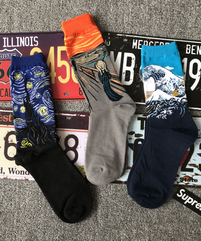 European And American Street Cartoon Jacquard Mid Calf Socks