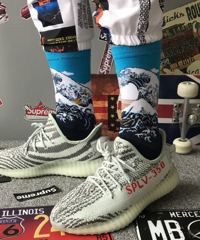 European And American Street Cartoon Jacquard Mid Calf Socks