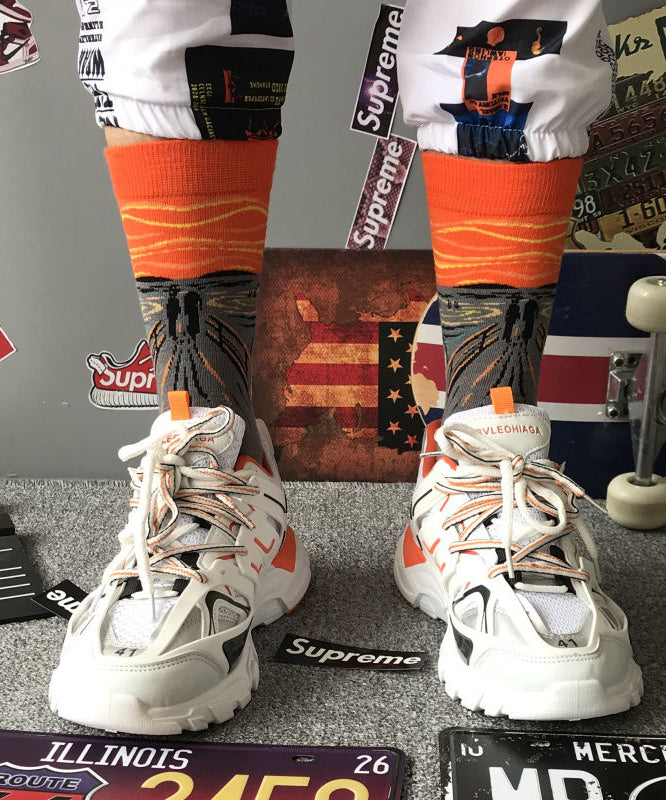 European And American Street Cartoon Jacquard Mid Calf Socks