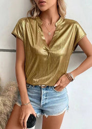 European And American Style 2025 New Gold Thin Shirt Bat Sleeves