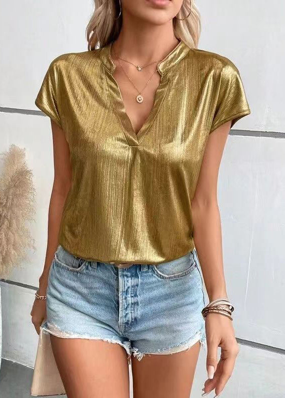 European And American Style 2025 New Gold Thin Shirt Bat Sleeves