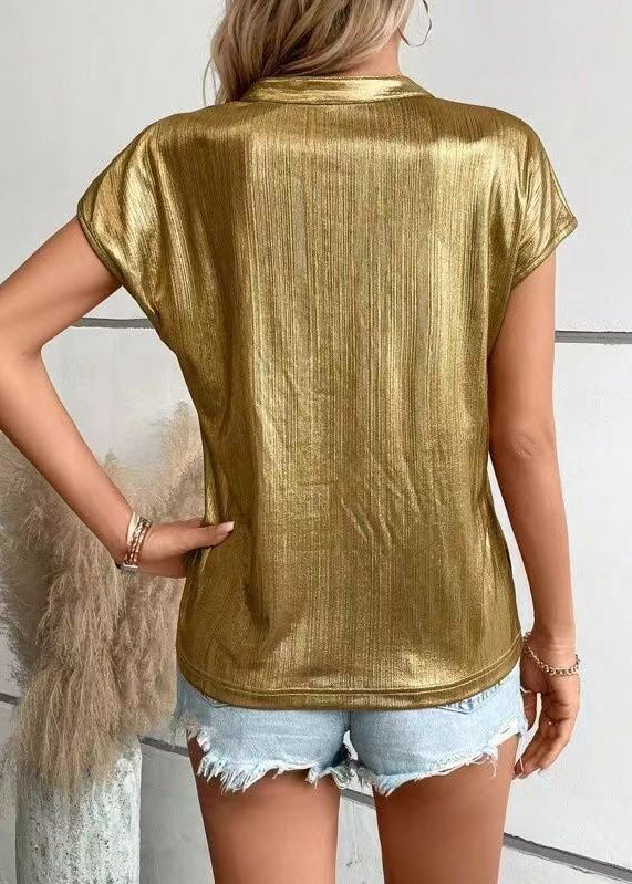European And American Style 2025 New Gold Thin Shirt Bat Sleeves
