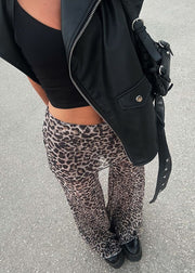 European And American Style Black High Waist Print Tulle Flared Trousers Summer