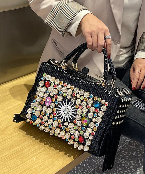 European And American Style Black Tassel Zircon Tote Handbag