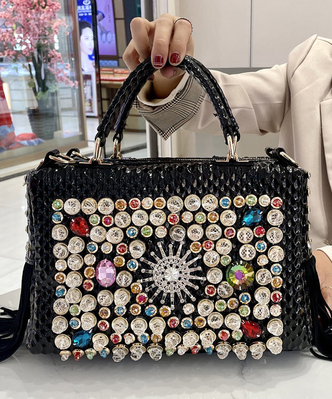 European And American Style Black Tassel Zircon Tote Handbag