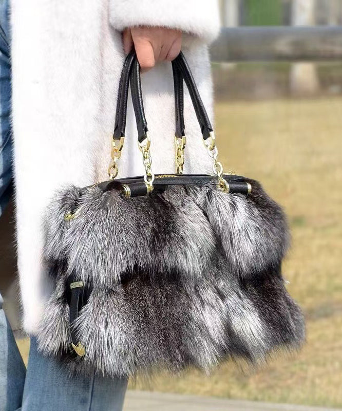 European And American Style Fox Fur Large Capacity Tote Handbag