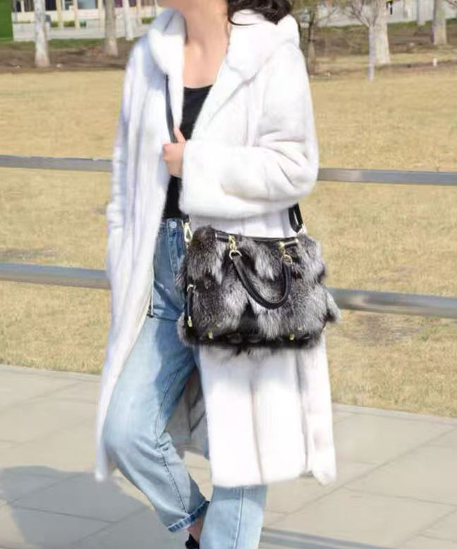 European And American Style Fox Fur Large Capacity Tote Handbag