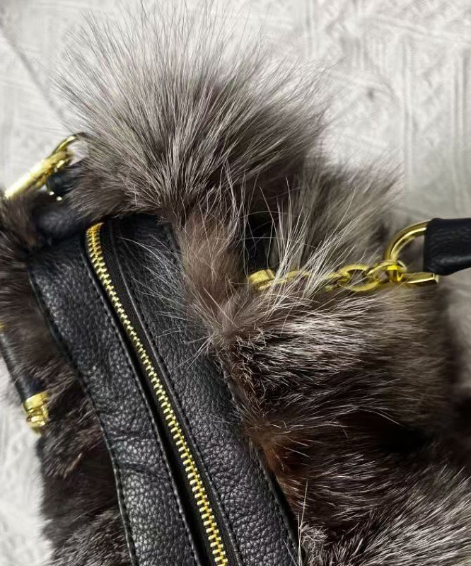 European And American Style Fox Fur Large Capacity Tote Handbag