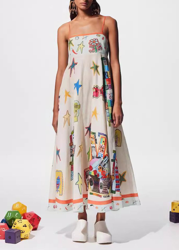 European And American Style Print Cotton Spaghetti Strap Dress Summer