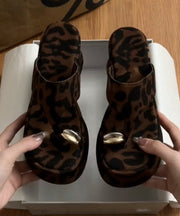 European Snd American Style Leopard Wedge Heels Flip Flops