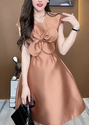 Exquisite Floral Champagne Colored Silk Sleeveless Dress