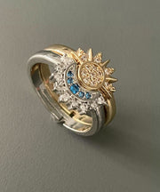 Fashion Alloy Zircon Sun And Moon Open Rings Two-Piece Set