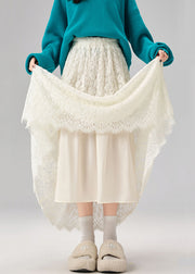 Fashion Apricot High Waist Solid Lace A Line Skirts