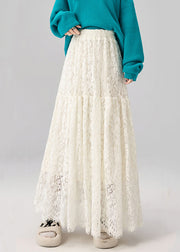 Fashion Apricot High Waist Solid Lace A Line Skirts