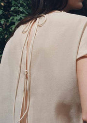 Fashion Apricot O-Neck Wrinkled Floral Chiffon Top Summer