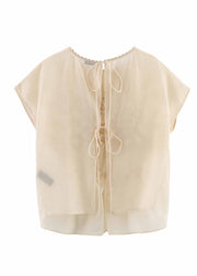 Fashion Apricot O-Neck Wrinkled Floral Chiffon Top Summer