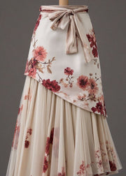 Fashion Apricot Patchwork Tie Waist A Line Skirts Summer