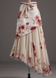 Fashion Apricot Patchwork Tie Waist A Line Skirts Summer