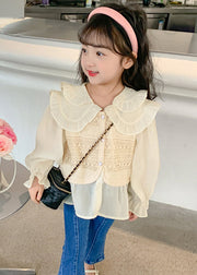 Fashion Apricot Peter Pan Collar False Two Pieces Cotton Knit Girls Shirt Spring