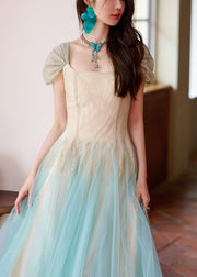Fashion Apricot Sequins Lace Patchwork Tulle Long Dress Summer